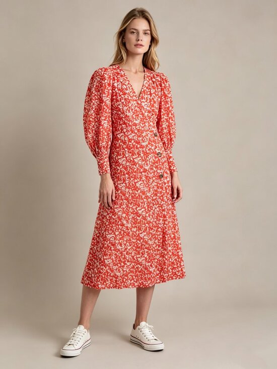 Ganni Dresses & Skirts - $325 NWT Ganni Floral Crepe Midi Dress Size 36 Orange